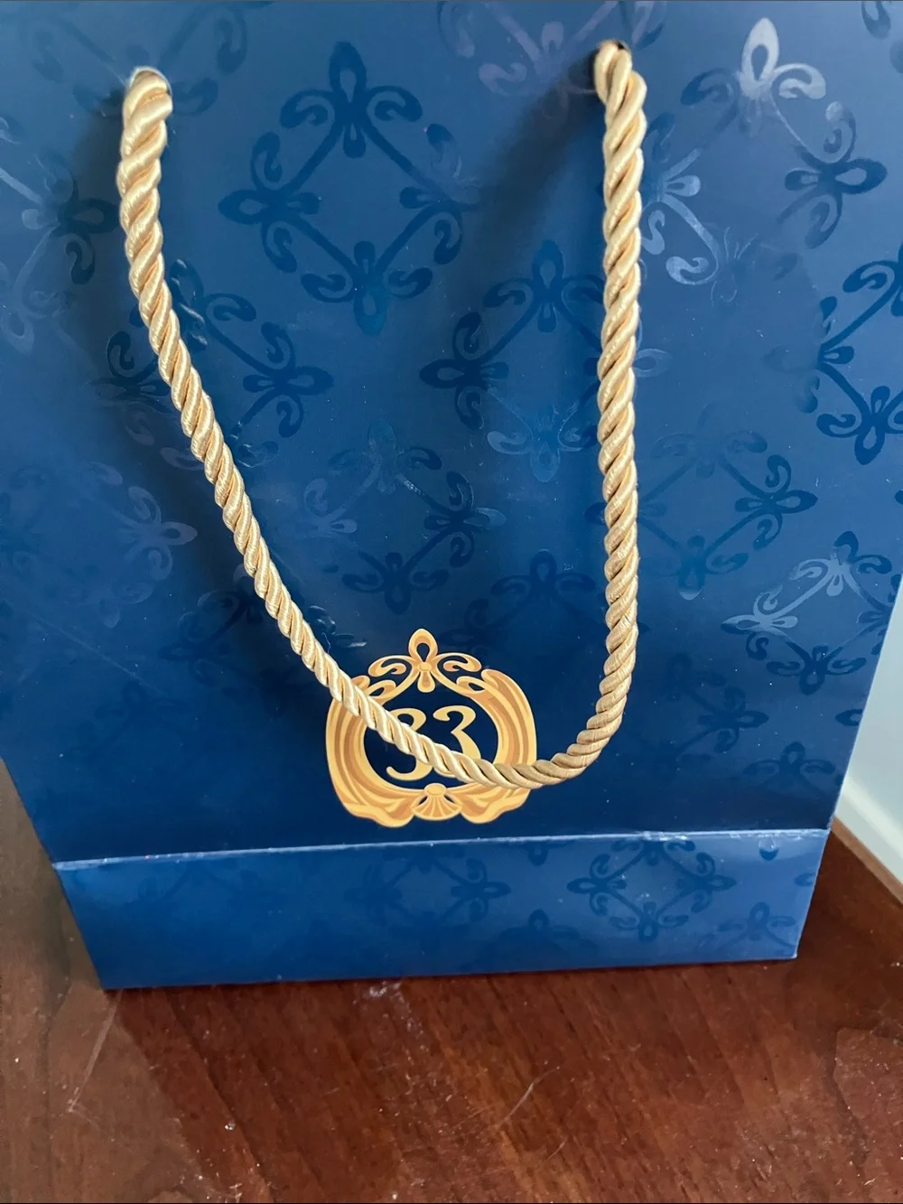 Navy Decorative Gift Bag with Gold Rope Handles